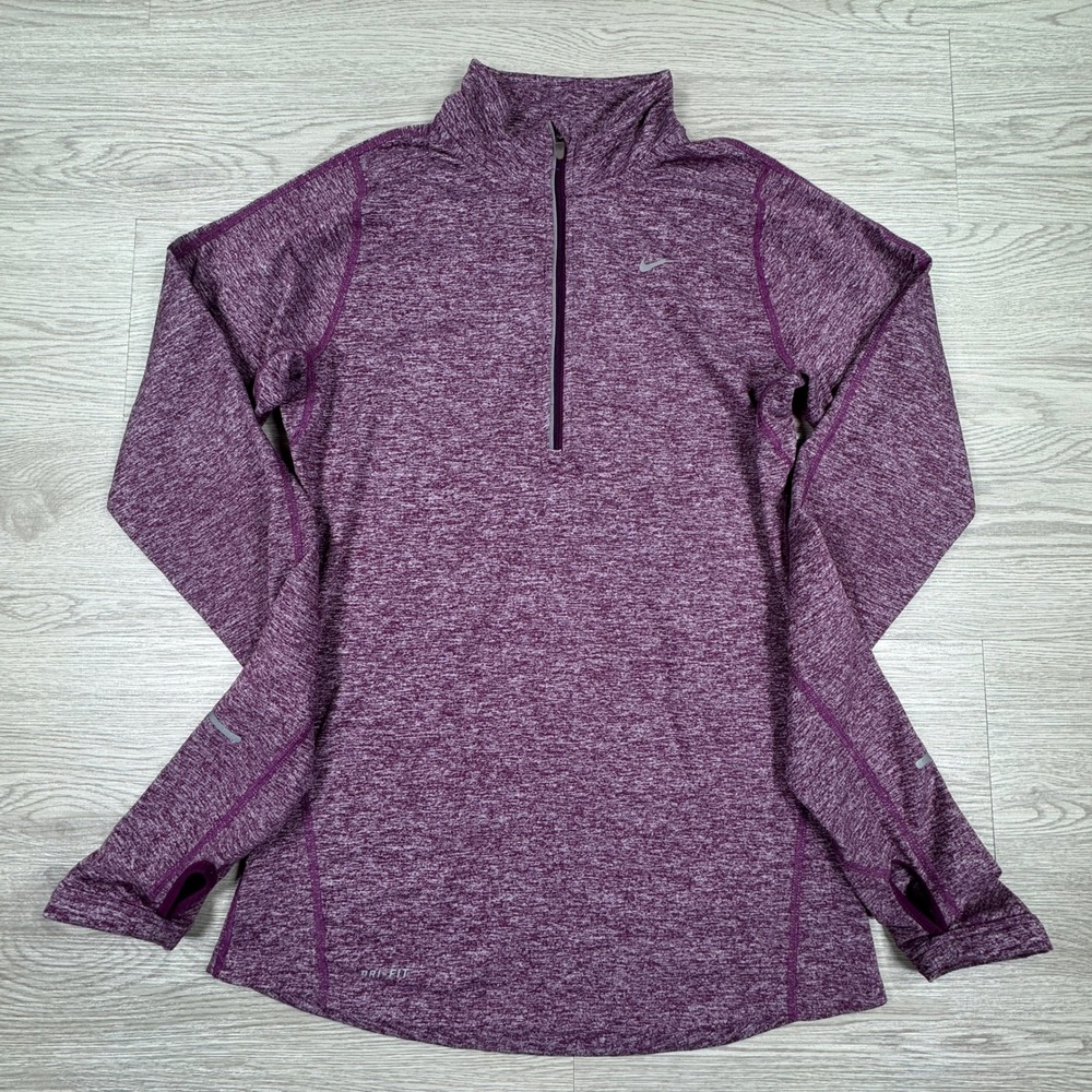 Nike Women's Pullover Dri-FIT Running 1/4 Zip Heathered Purple XS Thumbholes